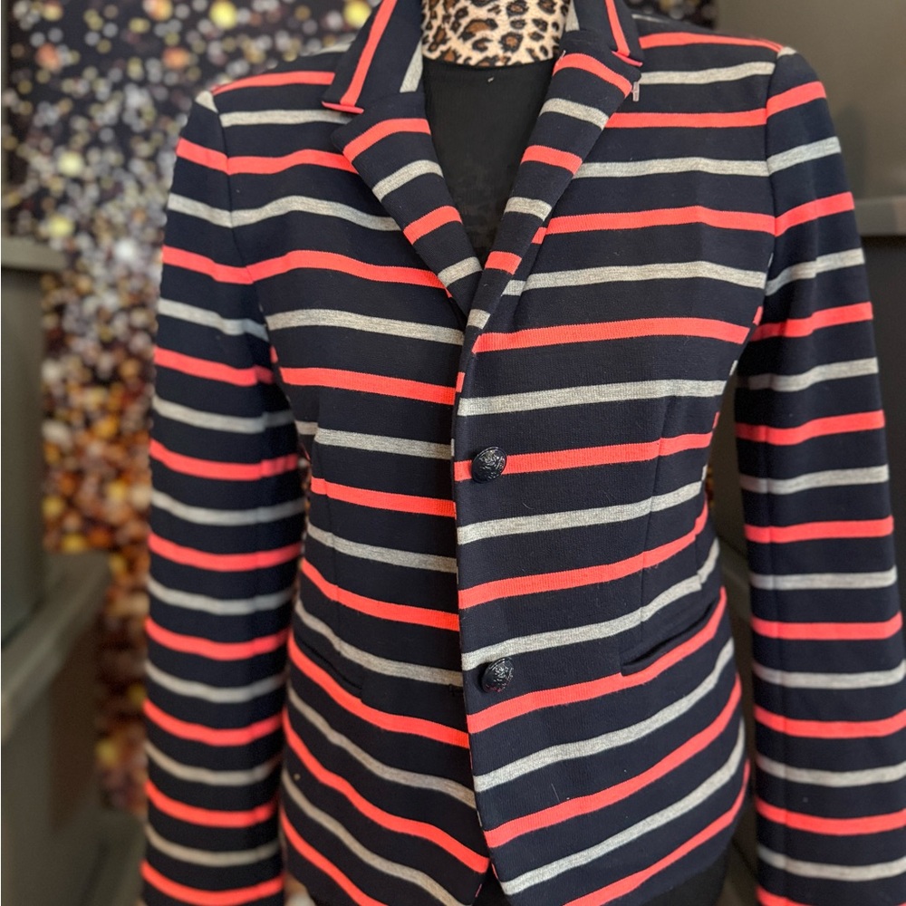 Striped Navy, Coral & Gray Women's Blazer Jacket